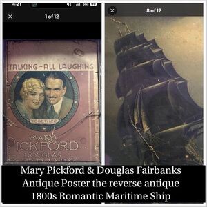 Rare “Mary Pickford & Douglas Fairbanks 1930s Poster – Reversible w/ 1800s Ship”